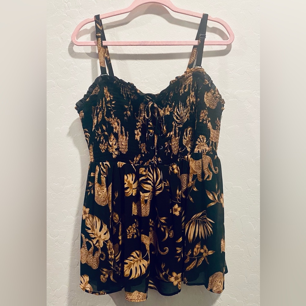TORRID Black Tank Camisole with Brown Leopard & Leaf Accents Size 2 18-20 2X